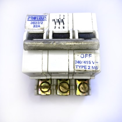Proteus Geyer 3632/2 M6 32A 32 Amp 3 Pole Phase MCB Circuit Breaker Type 2